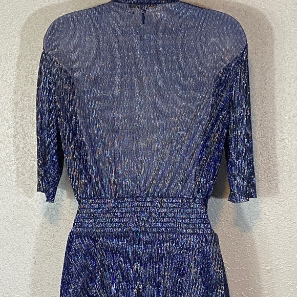 Maje Metallic Blues/Black & Silver Tiered V-Neck Midi Dress - Picture 7 of 10